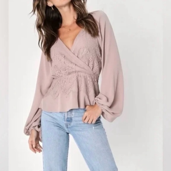 Lulu's Dusty Pink Lace Wrap Blouse - Picture 2 of 8